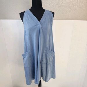 Womens NWT New In Slate Blue Sleeveless Dress Sz Large Cotton Beachy Casual S365